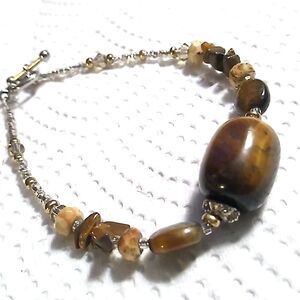 Tiger's Eye Barrel with Earth-tone Stone Chips & Crystal Bracelet